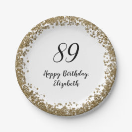 Elegant 89th Birthday Plates With Gold Sequins Pappteller