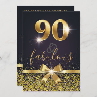 Elegant 90 & Fabulous Gold Glitzer 90. Geburtstag Einladung