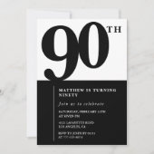 Elegant 90. Geburtstag Einladung Black Chic Modern (Vorderseite)