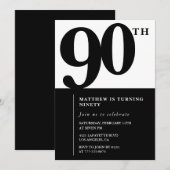 Elegant 90. Geburtstag Einladung Black Chic Modern (Vorne/Hinten)