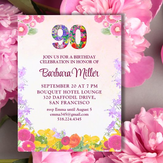 Elegant 90. Geburtstag - Floral 90 Einladung Postkarte