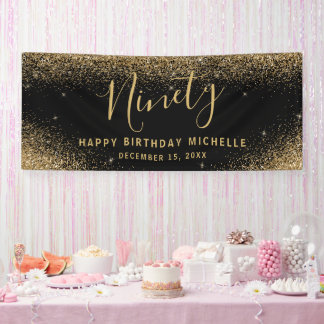 Elegant 90. Geburtstag Gold Glitzer Sparkle Name Banner