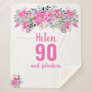 Elegant 90. Geburtstag rosa Blumen Sherpadecke