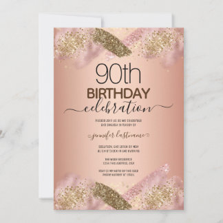 Elegant 90. Geburtstag Rose Gold Glitzer Einladung