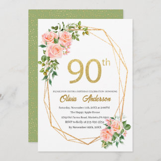 Elegant 90. Geburtstagsfeier Wasserfarbenleuchte Einladung