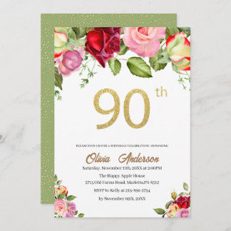 Elegant 90. Geburtstagsfeier Wasserfarbenleuchte Einladung