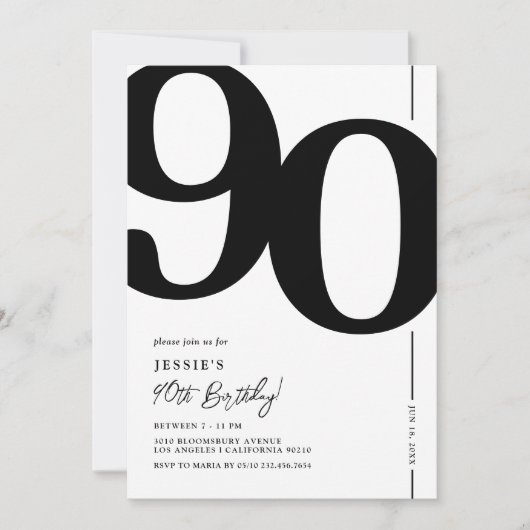Elegant 90. Geburtstagsparty Einladung (Vorderseite)