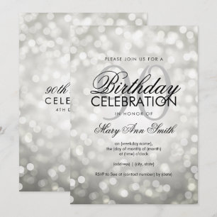 Elegant 90. Geburtstagsparty Silberner Glitzer Lig Einladung