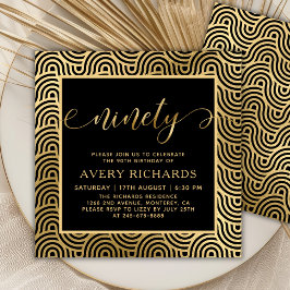 Elegant 90 Gold Script Black 90. Geburtstag Einladung