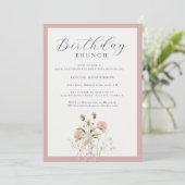 Elegant 90. Pink Kalligraphie Wildblume Geburtstag Einladung (Stehend Vorderseite)