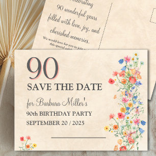 Elegant 90 Save the Date - Floral 90 Geburtstag Ankündigungspostkarte