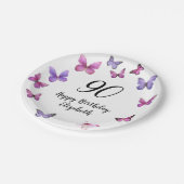 Elegant 90th Birthday Butterflies Custom Name Pappteller (Schrägansicht)