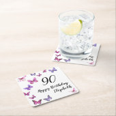 Elegant 90th Birthday Butterflies Custom Name Rechteckiger Pappuntersetzer (Vor Ort)