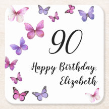 Elegant 90th Birthday Butterflies Custom Name
