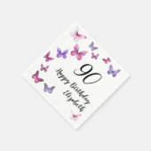 Elegant 90th Birthday Butterflies Custom Name Serviette (Ecke)