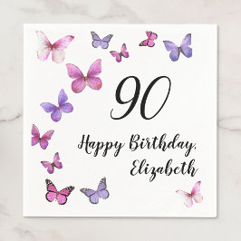Elegant 90th Birthday Butterflies Custom Name Serviette