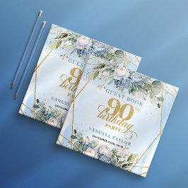 Elegant 90th Birthday Dusty Blue Greenery Frame Gästebuch