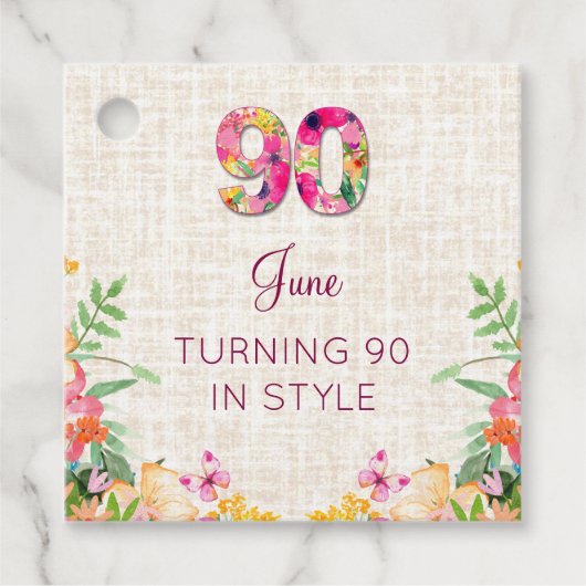 Elegant 90th Birthday for Her - Floral Style Geschenkanhänger (Vorderseite)