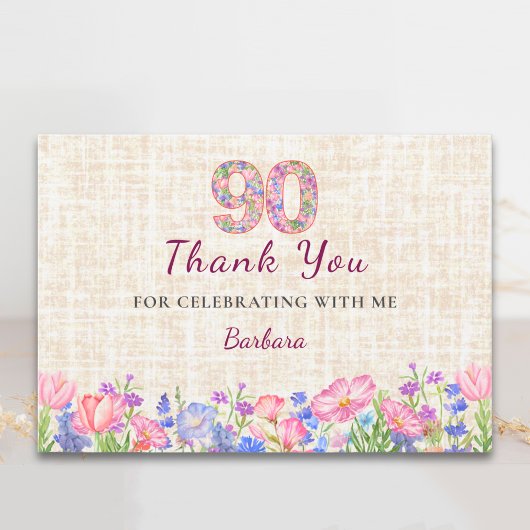 Elegant 90th Birthday for Her - Pink Flowers Dankeskarte