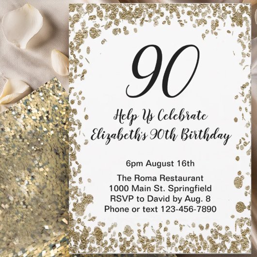 Elegant 90th Birthday Invitation Black and Gold  Einladung