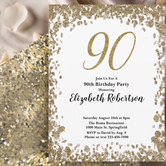 Elegant 90th Birthday Invitation For Her in Gold Einladung