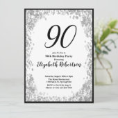 Elegant 90th Birthday Invitation For Her in Silver Einladung (Stehend Vorderseite)