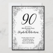 Elegant 90th Birthday Invitation For Her in Silver Einladung (Vorderseite)