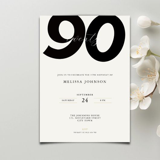 Elegant 90th Birthday Invitation - Minimal Style Einladung