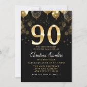 Elegant 90th Birthday Invitation with Gold Glitter Einladung (Vorderseite)