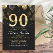 Elegant 90th Birthday Invitation with Gold Glitter Einladung