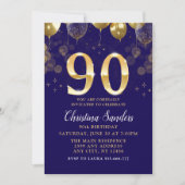 Elegant 90th Birthday Invitation with Gold Glitter Einladung (Vorderseite)