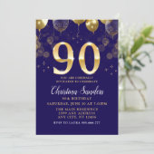 Elegant 90th Birthday Invitation with Gold Glitter Einladung (Stehend Vorderseite)