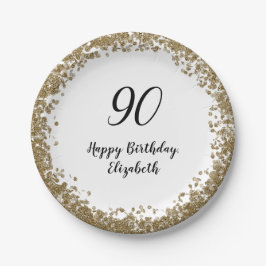 Elegant 90th Birthday Plates With Gold Sequins Pappteller