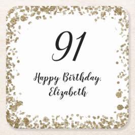 Elegant 91st Birthday Coasters With Gold Sequins Rechteckiger Pappuntersetzer