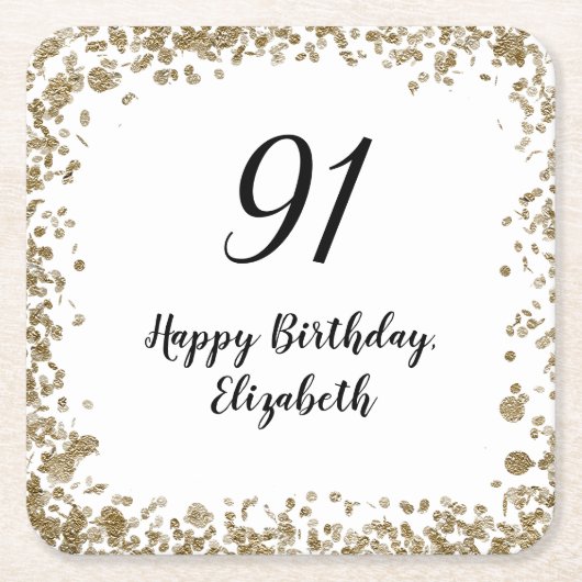 Elegant 91st Birthday Coasters With Gold Sequins Rechteckiger Pappuntersetzer (Vorderseite)