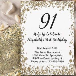 Elegant 91st Birthday Invitation Black and Gold  Einladung