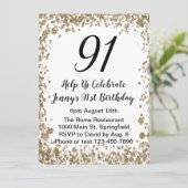 Elegant 91st Birthday Invitation For Her in Gold Einladung (Stehend Vorderseite)