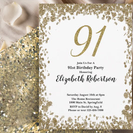 Elegant 91st Birthday Invitation For Her in Gold Einladung