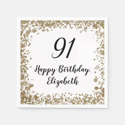 Elegant 91st Birthday Napkins With Gold Sequins Serviette (Vorderseite)
