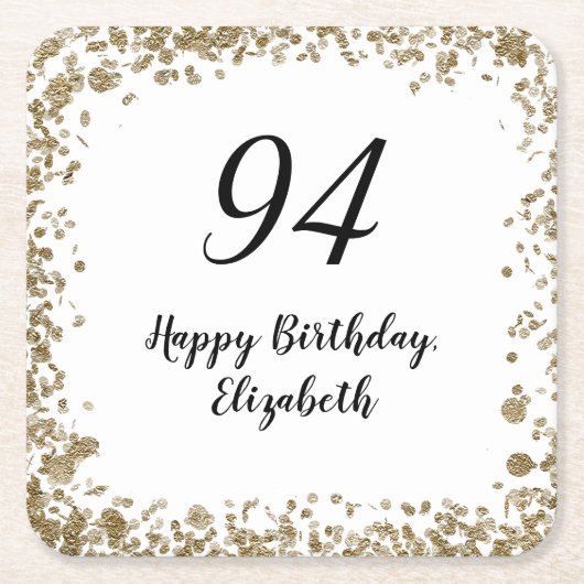 Elegant 94th Birthday Coasters With Gold Sequins Rechteckiger Pappuntersetzer (Vorderseite)
