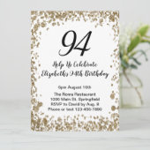 Elegant 94th Birthday Invitation Black and Gold  Einladung (Stehend Vorderseite)