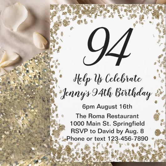 Elegant 94th Birthday Invitation For Her in Gold Einladung