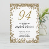Elegant 94th Birthday Invitation For Her in Gold Einladung (Stehend Vorderseite)