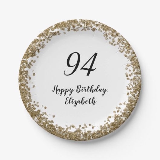 Elegant 94th Birthday Plates With Gold Sequins Pappteller (Vorderseite)