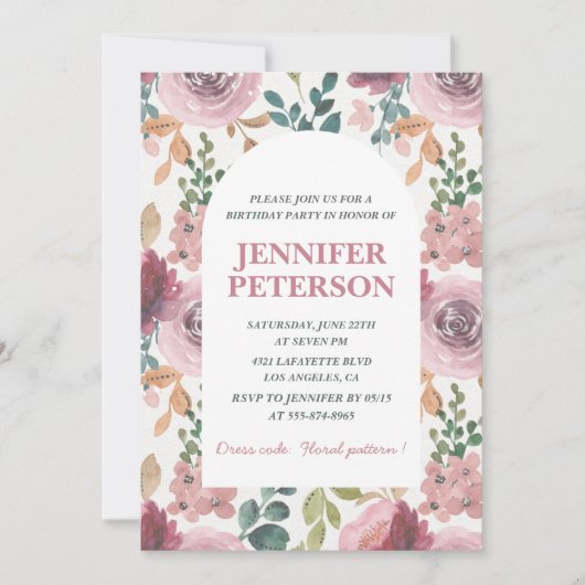 Elegant 95. Geburtstag Einladungen Floral Boho (Vorderseite)