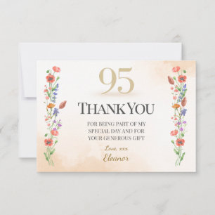 Elegant 95. Geburtstag - Wildblume Design Dankeskarte
