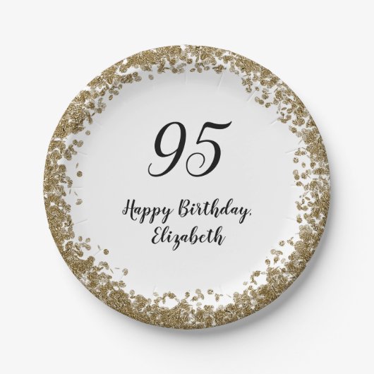 Elegant 95th Birthday Plates With Gold Sequins Pappteller (Vorderseite)
