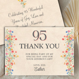 Elegant 95th Birthday Thanks - Floral Wildflower Dankeskarte