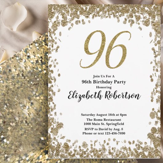 Elegant 96th Birthday Invitation For Her in Gold Einladung