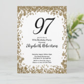 Elegant 97th Birthday Invitation For Her in Gold Einladung (Stehend Vorderseite)